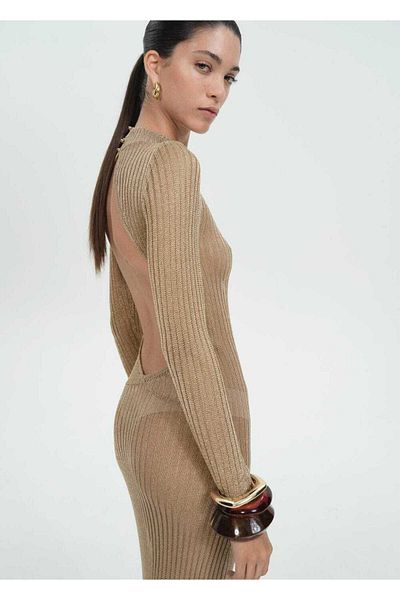 MANGO Woman Open Back Lureks Rib Dress