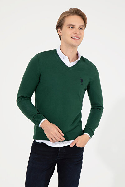 U.S. Polo Assn. Pulover verde basic pentru bărbați 50253445-VR054