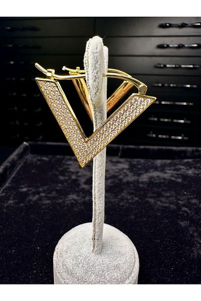 Amber V Brand Model Gold Steel Earring