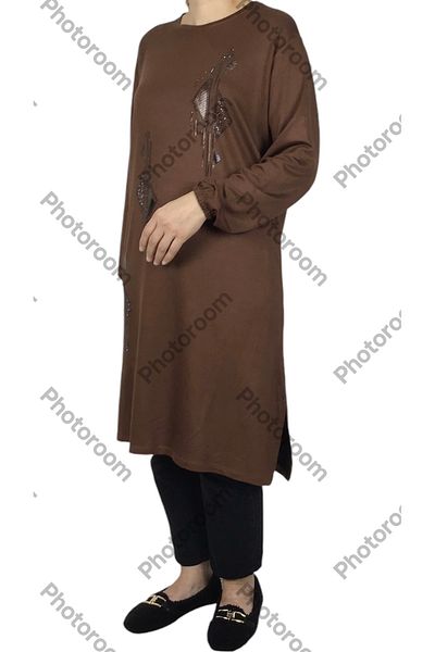 ECE GİYİM Women's Crystal Double Thread Combed Cotton Large Size Seasonal Tunic