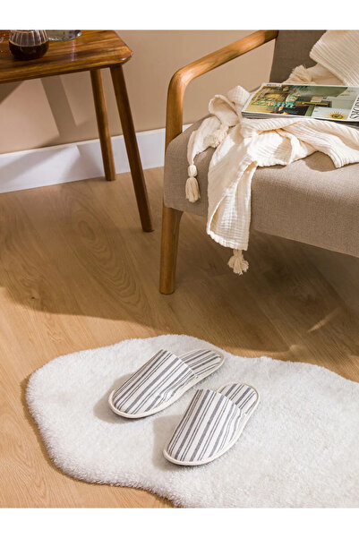 LC Waikiki Ανδρικές παντόφλες σπιτιού σε ανοιχτό μπεζ χρώμα με ριγέ μπροστινό...