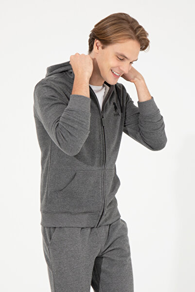 U.S. Polo Assn. Anthracite Melange Hooded Men's Knitted Cardigan - 50253132 -...