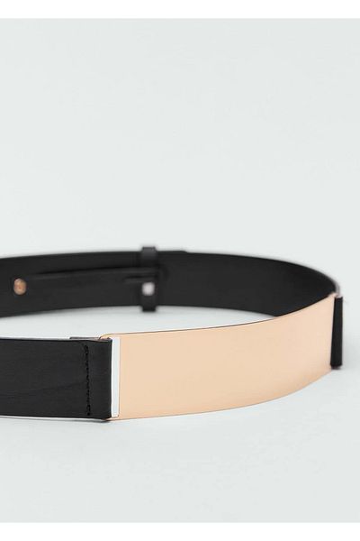 MANGO Woman Detailní kožený pásek Maxi metalíza