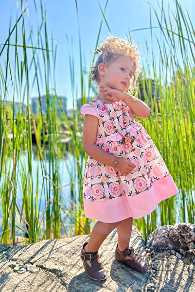 LULU Kids " Su " Geometrik Desenli Kolsuz Yazlık Kız Çocuk Elbise