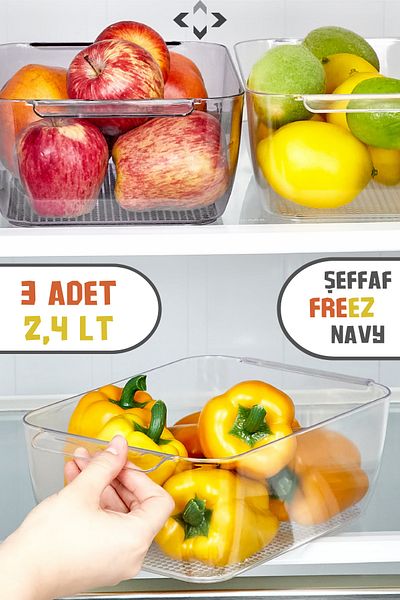 LİGROUND 2.4 Lt Crystal Mica Freez 3-Piece Refrigerator Organizer - Transparent Organizer