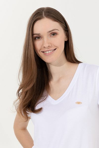 U.S. Polo Assn. Γυναικείο λευκό T-shirt με λαιμόκοψη V βασικό 50246033 -VR013