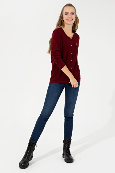U.S. Polo Assn. Women's Burgundy Basic Knitwear Cardigan 50253697 -Vr014
