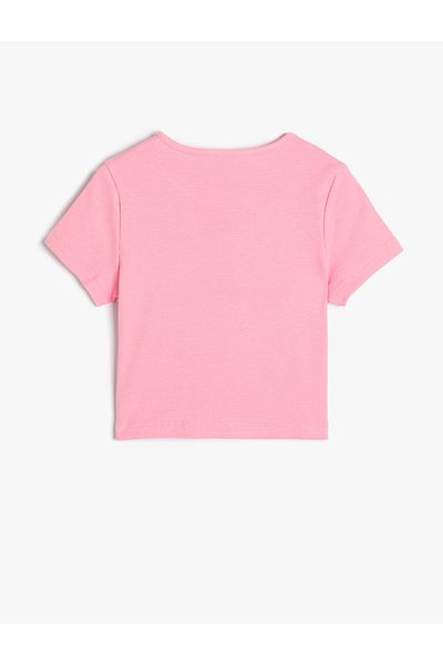 Koton Teddy Bear Printed Cotton Crop T-shirt - κοντό μανίκι, λαιμόκοψη