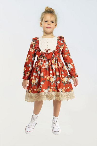 LULU Kids Orhidee - Rochie pentru fetiță cu mânecă lungă cu imprimeu floral
