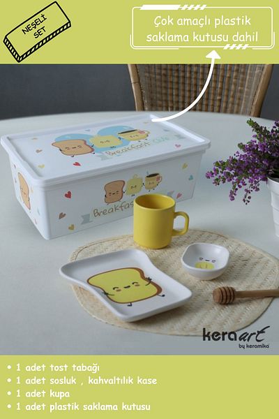 Keramika Set for Breakfast and Toast, Joyful Figure 3+1 Pieces