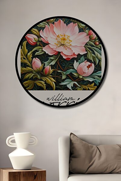 Teona Ahşap Tablou decorativ cu aspect de cadru rotund din lemn Motive floral...