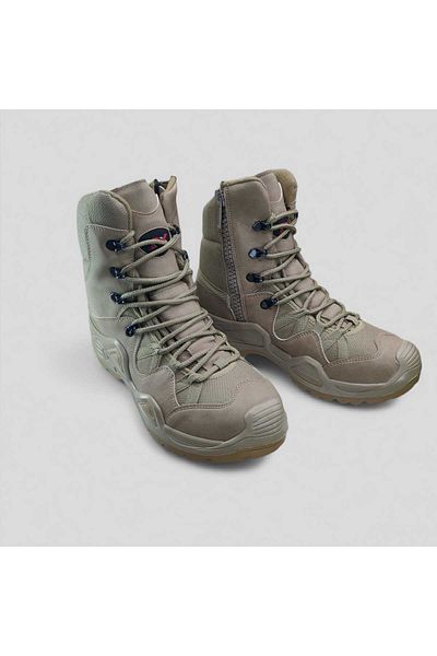 LIGHTINGHM Military Camping Tactical ΜΠΕΖ ΚΡΕΜ με φερμουάρ Εξωτερικές χειμερινές μπότες από συνθετικό δέρμα Tactical