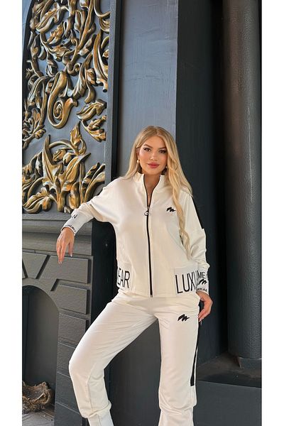 Ryzi Moda Σετ γυναικεία αθλητική φόρμα με φερμουάρ και λεπτομέρεια κεντήματος
