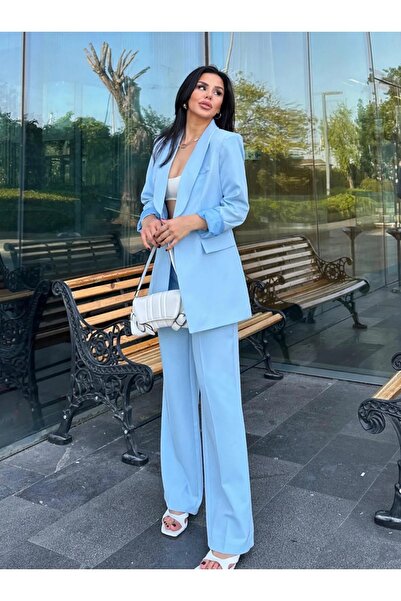 Bella Breeze Kadın Tek Düğmeli Ceket Palazzo Pantolon Takım