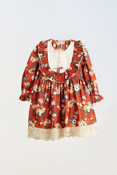 LULU Kids Orhidee - Rochie pentru fetiță cu mânecă lungă cu imprimeu floral