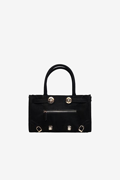 MARSEPTUN Ester Kemer Toka Detaylı Siyah Süet Çanta