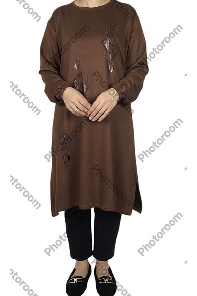 ECE GİYİM Women's Crystal Double Thread Combed Cotton Large Size Seasonal Tunic