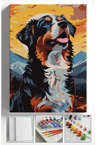 Sulepas Sayılarla Boyama Çerçeveli Hobi Seti Numaralı Tuval KÖPEK Fırça Boya Dahil Kasnaklı 40X50 Cm