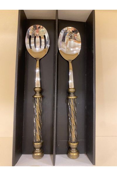 PLUS HOME Set of 2 Crystal Model Serving Salad Spoons - Antique Vintage