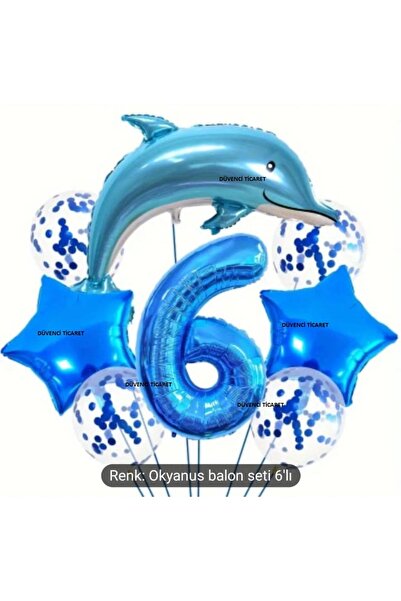 DÜVENCİ TİCARET SET BALON OCEAN ALBASTRU SET BALON DE FOLIE DE DOLPHIN DE CUL...