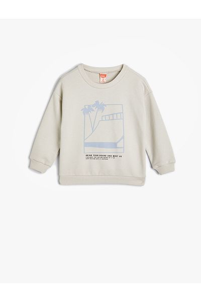 Koton Sweatshirt Summer Themed Printed Long Sleeve Crew Neck Cotton