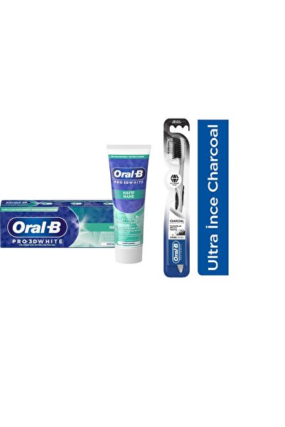 Oral-B معجون أسنان برو 3D وايت لايت بالنعناع 75 مل + فرشاة أسنان أورال-بي برو...