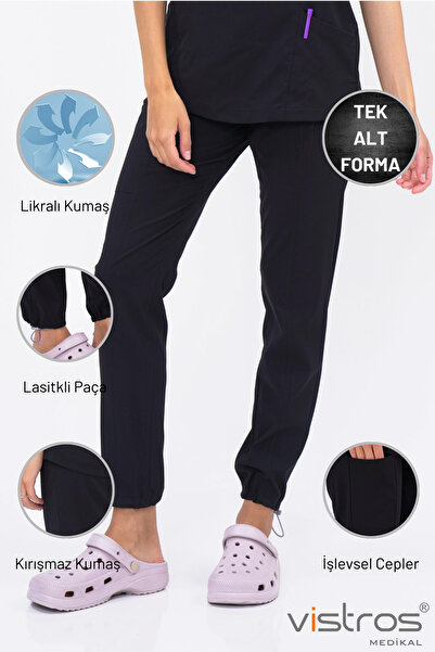 Vistros Medikal Yandan Cepli Lastik Paça Kaliteli Likralı Scrubs Hemşire Dokt...