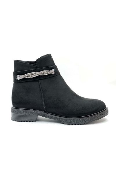 Kids Club Shoes Mehtap Stone Γυναικείες Μπότες Flat Αντιολισθητική Σόλα ΜΑΥΡΟ-SUEDE