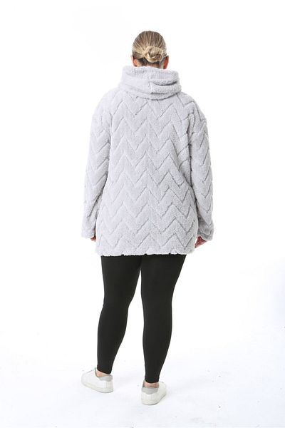 BİrHoşButik Stretchy Lycra Plus Size Women's Clothing - Winter Fleece Cardigan with Soft Pocket, Hooded Zipper