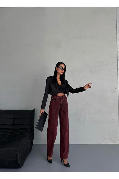 BPF Burgundy High Waist Wide Leg Jeans