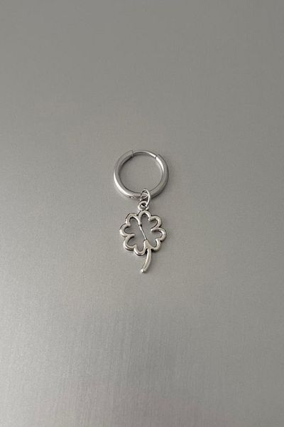 Jaida Moda Unisex Silver Clover Figured Dangle Steel Hoop Earrings