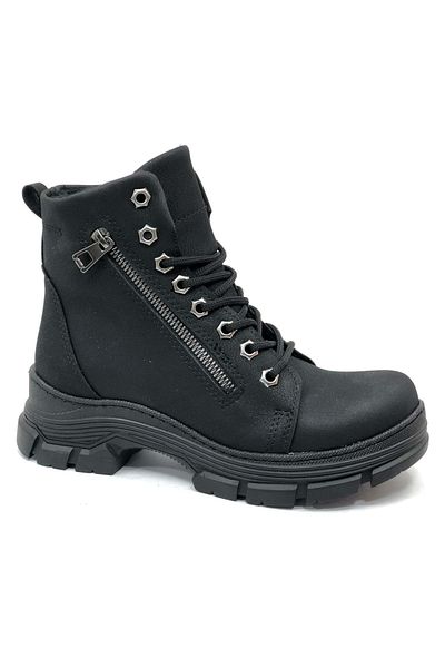 Kids Club Shoes Mehtap Γυναικείες Κοντές Μπότες - Διακοσμητικό φερμουάρ και αντιολισθητική σόλα, ΜΑΥΡΟ