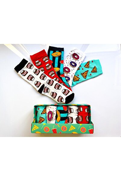 SocksandMore Abur Cubur Çikolata Donut Desenli 5'li Çorap Kutusu Unisex Soket