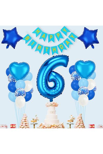 DÜVENCİ TİCARET Happy Birthday Blue Heart Big Star Age Balloon Set
