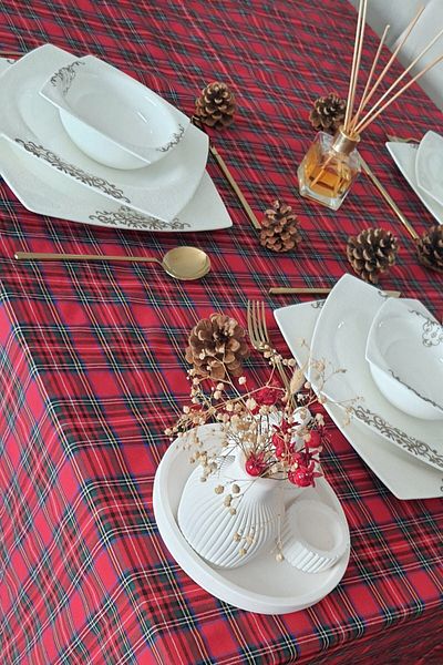 İnciShop RED SKOTTON PLAID CHRISTMAS NEW PLAID TABLE CLOTH 170x200