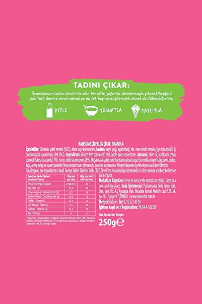 Rawsome Glutensiz Çilekli & Çiyalı Granola 250 g