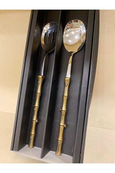 PLUS HOME 2-Piece Bamboo Model Serving Salad Set - Antique Antique