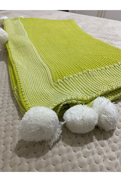 YGT Home Green Violet Knitwear Tv Blanket - 10 Pompom Pistachio, 130X170 Leg Shawl