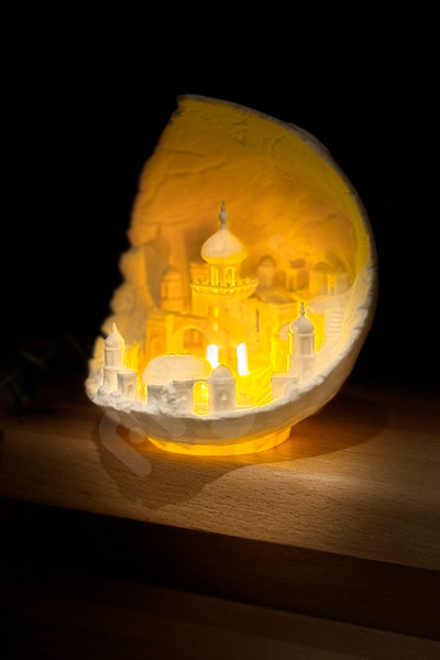 figurio Ay Şehri Ledli Dekoratif Obje / Beyaz Ay Şehri Dekor Balkon, Kitaplık, Dresuar Aksesuarı