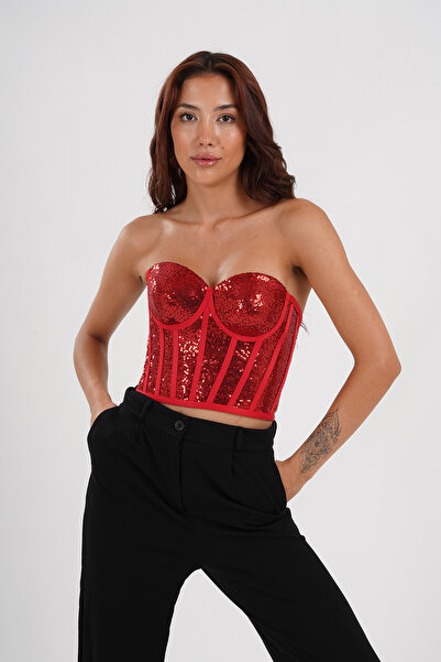 Metay Design Red Sequined Bodice Bustier Model