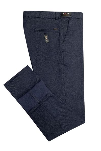 CLASSİCS MEN Ανδρικό παντελόνι από καμβά μπλε Lycra - Classic Fit-6930