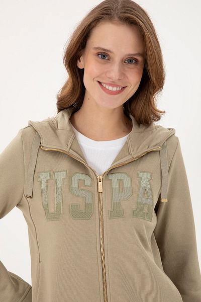 U.S. Polo Assn. Hanorac de bază cu glugă kaki deschis pentru femei 50289540 -VR183