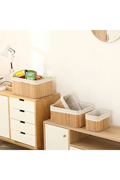 BLUE SİDE 4lü Pinterest Stil Hasır Sepet Saklanabilir Model Saklama Sepeti Organizer Sepeti