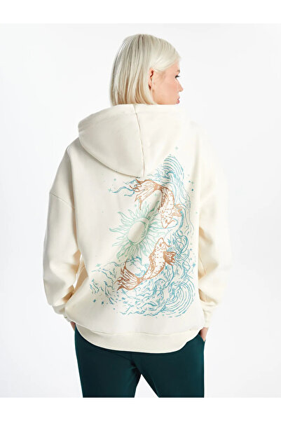 LC Waikiki Hanorac gros pentru femei, cu imprimeu supradimensionat, bej deschis XSIDE