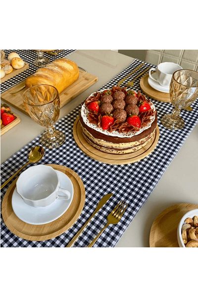EVYA Runner de lenjerie de rață Gingham - 40x110 cm, Service american, rezistent la pete, culoare neagră