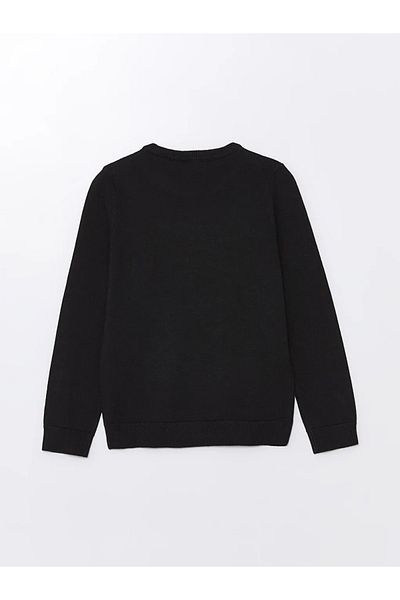LC Waikiki Lcw Kids New Black Crew Neck Textured Boys' Knitwear Sweater