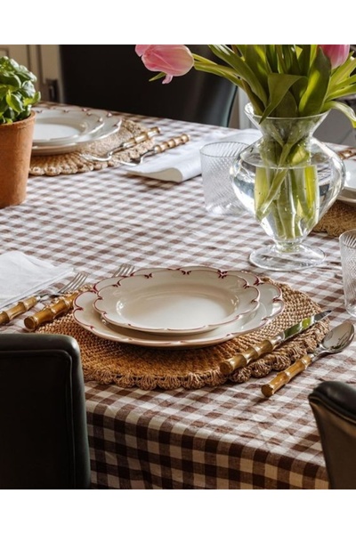 EVYA Gingham Duck Linen Tablecloth 130X170 cm Stain Resistant Fabric 4-6 People