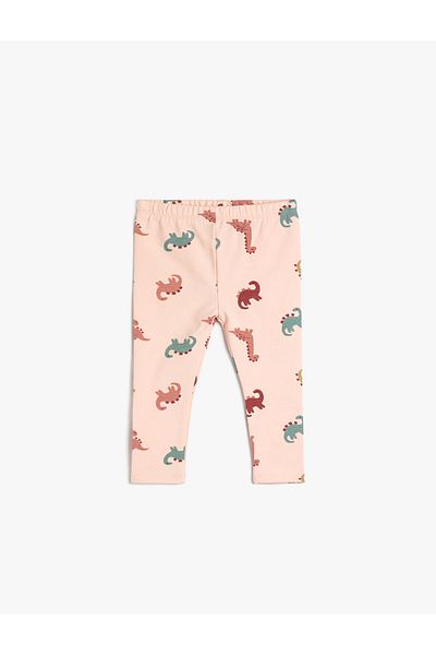 Koton Dinosaur Printed Cotton Leggings - Elastic Waist Raised