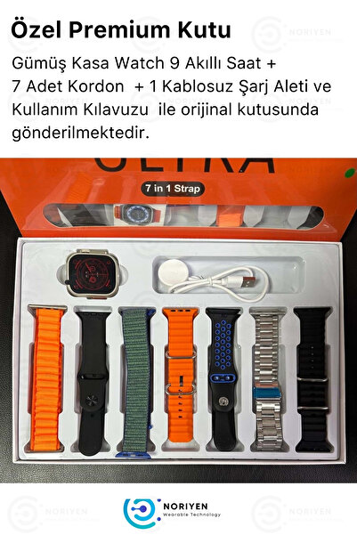 Noriyen Yeni Nesil Watch 9 7 Kordon Hediyeli 7in1 Spor Sağlık Sensörlü iOS Android Uyumlu Smart Akıllı Saat