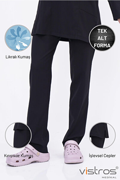 Vistros Medikal Yandan Cepli Tesettür Lüks Likralı Scrubs Hemşire Doktor Ünif...